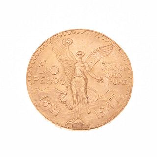 Moneda de 50 pesos oro de 21k. Peso: 41.6 g.