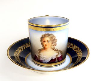 19th C. Sèvres French Porcelain Hand Painted Teacup And Saucer