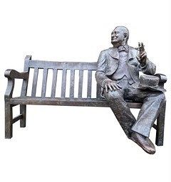 20th Century Large Bronze Winston Churchill on a Bench