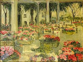 Marie Antoinette Marcotte, French (1869-1929) Oil on canvas "The Flower Market"