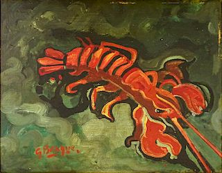 attributed to: Georges Braque, French (1882-1963) Oil on Cardboard "Le Homard".