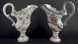 Two (2) French Samson Porcelain Ewers with Painted Floral Decoration and Coats of Arms.