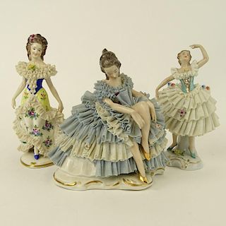 Lot of Three (3) Vintage Dresden Porcelain Lace Ladies.