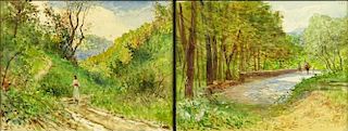 Alexis Mossa, Belgian (1844-1926) Pair watercolor "Country Roads"
