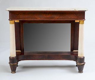 AMERICAN EMPIRE GILT-METAL-MOUNTED MAHOGANY AND MARBLE PIER TABLE