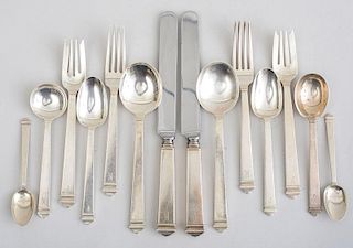TIFFANY & CO. MONOGRAMMED SILVER SEVENTY-FOUR-PIECE LUNCH SERVICE, IN THE  "HAMPTON" PATTERN