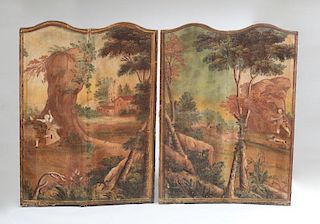 FRENCH PROVINCIAL PAINTED-CANVAS FOUR-PANEL SCREEN