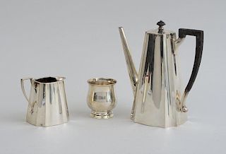 AMERICAN SILVER AFTER DINNER COFFEE POT, A SIMILAR DESIGN CREAMER AND AN URN