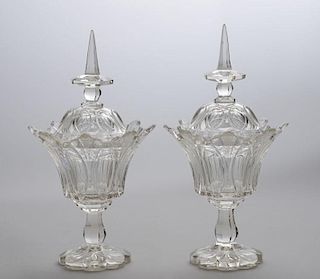PAIR OF ANGLO-IRISH CUT-GLASS JARS AND COVERS