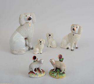 GROUP OF SIX STAFFORDSHIRE POTTERY ANIMAL FIGURES