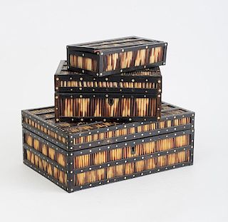 GROUP OF THREE ANGLO INDIAN QUILL-MOUNTED HARDWOOD BOXES