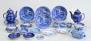 GROUP OF TWENTY-SIX STAFFORDSHIRE BLUE TRANSFER-PRINTED POTTERY ARTICLES
