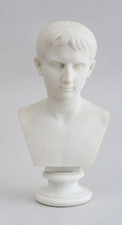 ITALIAN CARVED MARBLE BUST OF OCTAVIUS, AFTER THE ANTIQUE