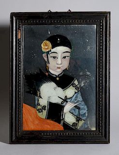 CHINESE REVERSE MIRROR-BACK PICTURE AND A REVERSE PAINTING ON GLASS