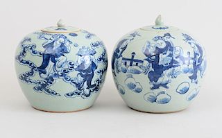 TWO SIMILAR CHINESE CELADON-GLAZED PORCELAIN GINGER JARS AND COVERS