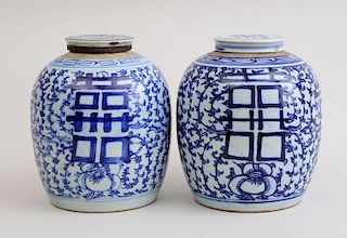 ASSEMBLED PAIR OF CHINESE BLUE AND WHITE PORCELAIN LARGE GINGER JARS AND COVERS