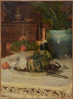 FRENCH SCHOOL: STILL LIFE WITH COMPOTE AND CHAMPAGNE