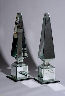PAIR OF NEOCLASSICAL STYLE MIRRORED GLASS OBELISKS
