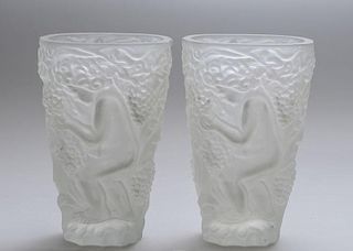 PAIR OF BOHEMIAN RELIEF-MOLDED GLASS VASES, IN THE ART DECO STYLE