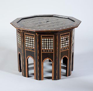MOROCCAN MOTHER-OF-PEARL EBONY AND FRUITWOOD PARQUETRY SIDE TABLE