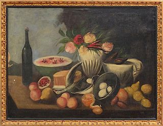 EUROPEAN SCHOOL: STILL LIFE WITH GAME, FRUIT AND VASE OF FLOWERS