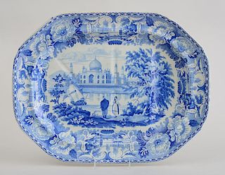 STAFFORDSHIRE TRANSFER-PRINTED POTTERY WELL-AND-TREE TOPOGRAPHICAL PLATTER