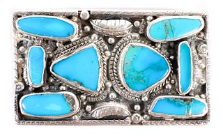 Old Pawn Navajo Sterling & Turquoise Belt Buckle