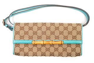 Gucci Monogram Bamboo Bar Clutch Turquoise