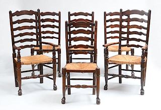 SET OF SIX YORKSHIRE OAK LADDER-BACK DINING CHAIRS