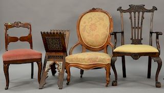 Six piec lot to include Victorian ladies chair, melodian, stick & ball stand, side chair, and footstool.