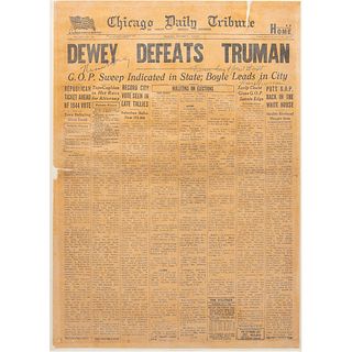 Harry S. Truman and Thomas Dewey Signed Front Page of the Chicago Daily Tribune Newspaper