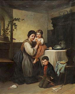 WALTER, J. 19th C. Oil on Canvas. Mother with