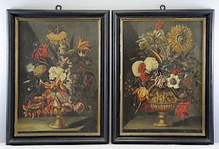 Pair of 18/19th C. Oil on Canvas Floral Still