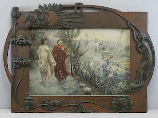 Art Nouveau Hand Carved and Painted Wood Frame.