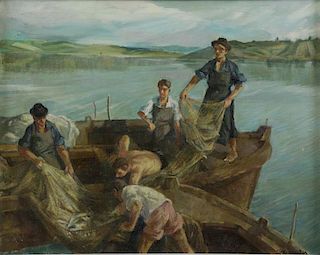 UDVARY, Pal. Oil on Canvas of Fisherman.