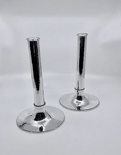 Danish Handcrafted Sterling Silver Candlesticks Large