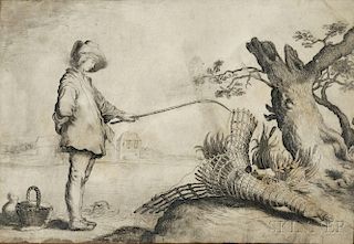 Dutch School, 17th Century, After Abraham Bloemaert (Dutch, c. 1564-1651)      Fisherman Standing at the Edge of a River