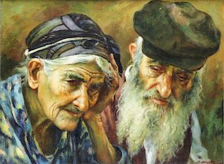 HOLTZ, Isaac. Oil on Canvas "Sephardic Old Couple"