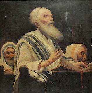 SEEBERGER, S. Oil on Board. Rabbis at Prayer.