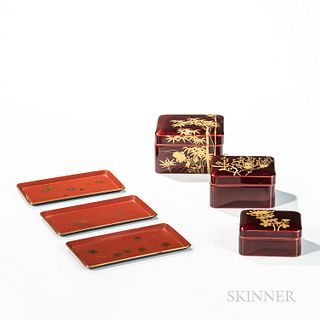 Two Sets of Red-lacquered Boxes and Dishes