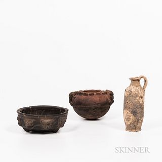Three Unglazed Earthenware and Stoneware Items