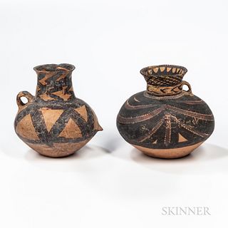 Two Small Painted Pottery Funerary Urns
