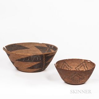 Two California Coiled Polychrome Basketry Bowls