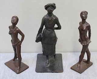 Lot of 3 Patinated Bronzes of Figures.