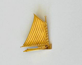 14k Yellow Gold "Breakell" Catboat Brooch