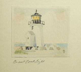 Doris and Richard Beer Watercolor on Paper "Brant Point Light"