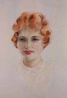Doris Riker Beer Watercolor on Paper "Portrait of Jane"