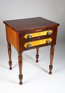 American Sheraton Tiger Maple Two Drawer Stand, 19th Century