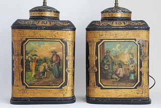 Pair of Parnall and Sons Decorated Tea Canisters, 19th Century
