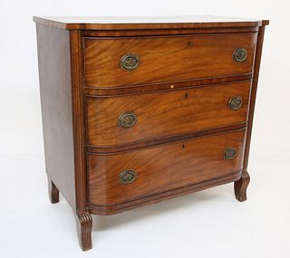George III Mahogany Bow Front Chest of Three Drawers, circa 1810